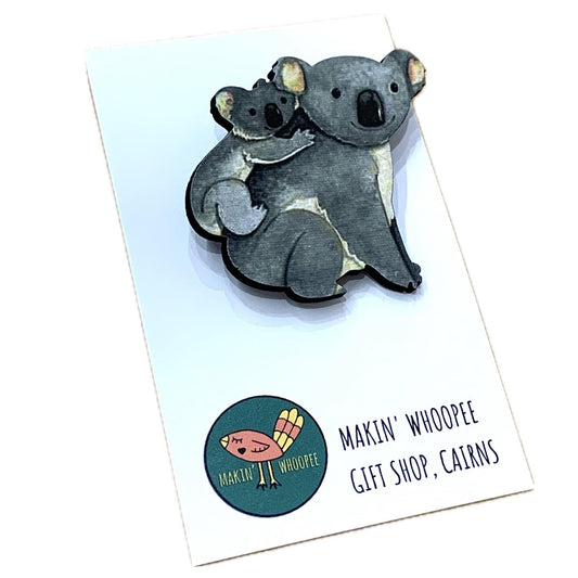 MAKIN' WHOOPEE BROOCH - Koalas - Printed Timber Brooch