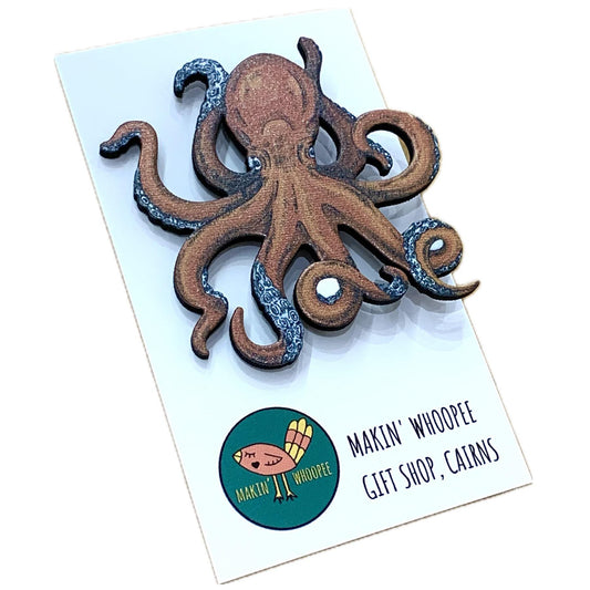MAKIN' WHOOPEE BROOCH - Octopus - Printed Timber Brooch