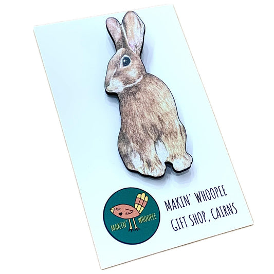 MAKIN' WHOOPEE BROOCH - Bright Eyed Easter Bunny - Printed Timber Brooch