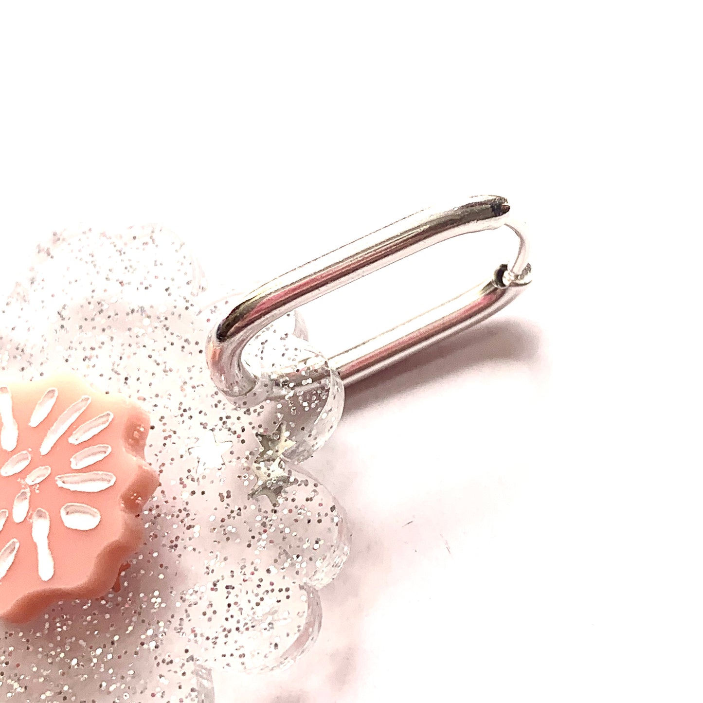 THIS BIRD HAS FLOWN - “Glitter Blooms- Silver” HUGGIE HOOP CHARM EARRINGS