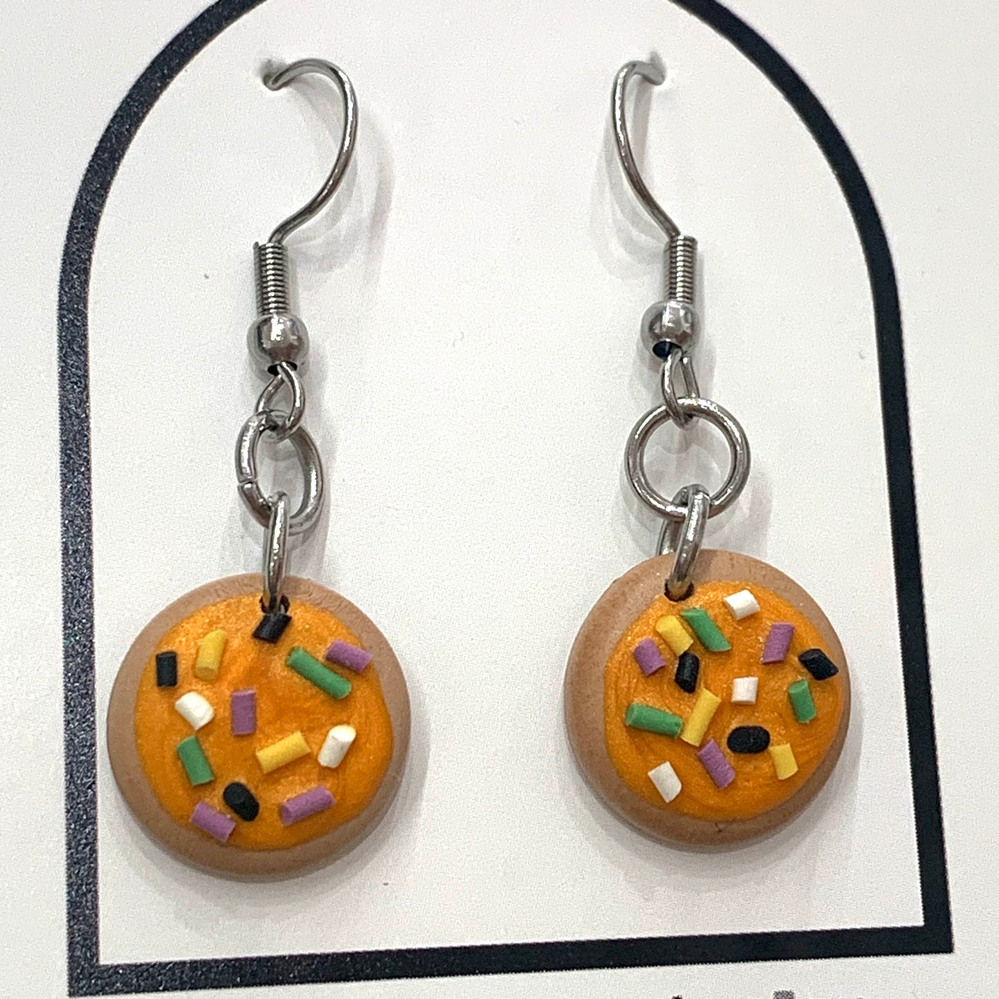 CRAFTED BY COURTNEY- Handmade Halloween Sugar Cookie Polymer Clay Earrings- Orange