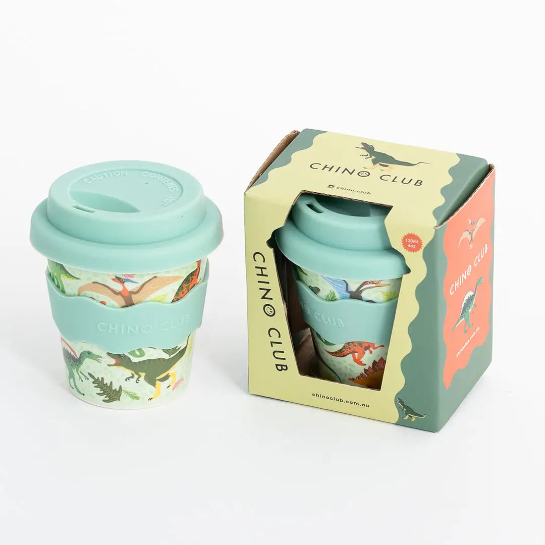 CHINO CLUB- Kids 4oz Reusable Babychino Cup- Green Dino
