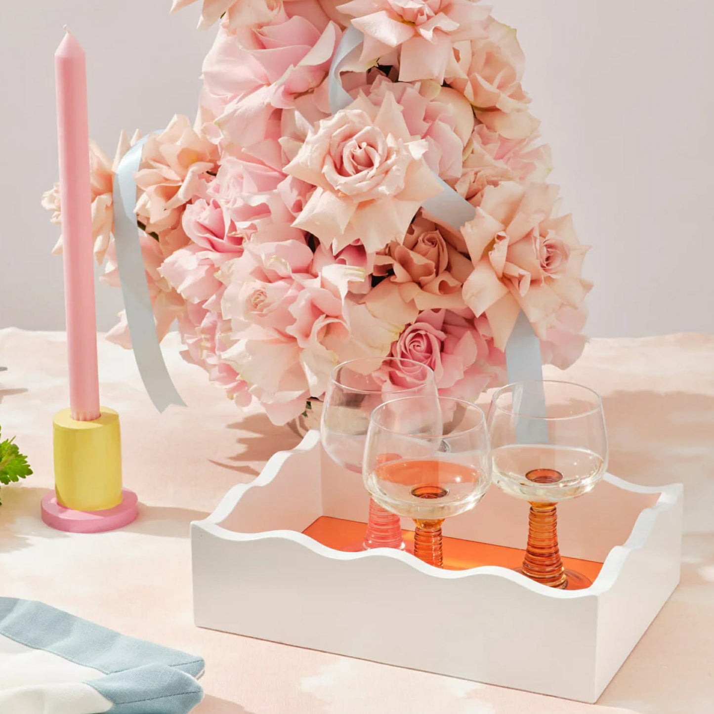 In The Roundhouse - Tall Yellow and Pink Taper Candle Holder