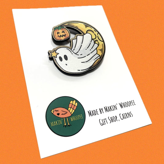 MAKIN' WHOOPEE - Glimmering Ghostie- Timber Halloween Brooch