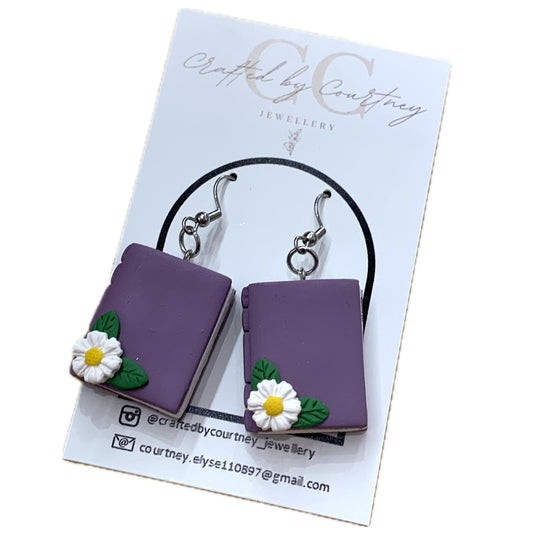 CRAFTED BY COURTNEY- Purple Book Hook Earrings