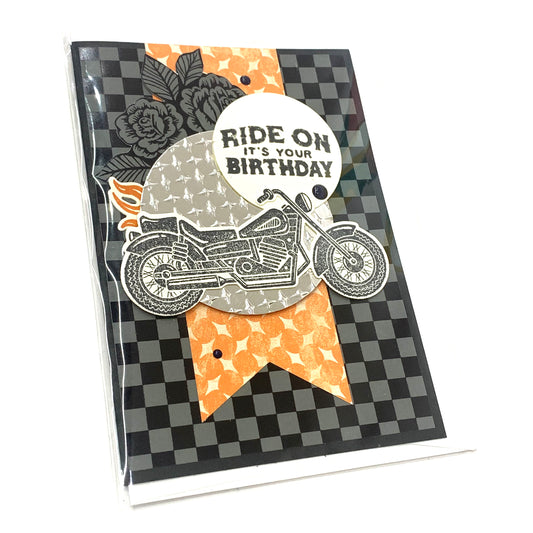 PAPER POSSUM- Birthday Motorbike- HANDMADE GREETING CARD