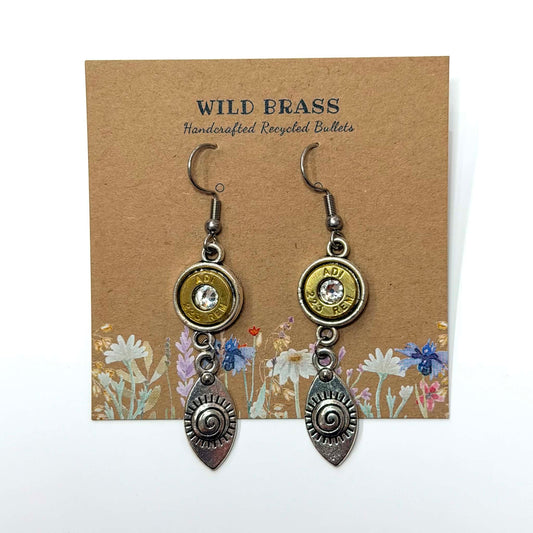 WILD BRASS- Charm Drops- Sun Tear Drops with Clear Swarovski Crystals