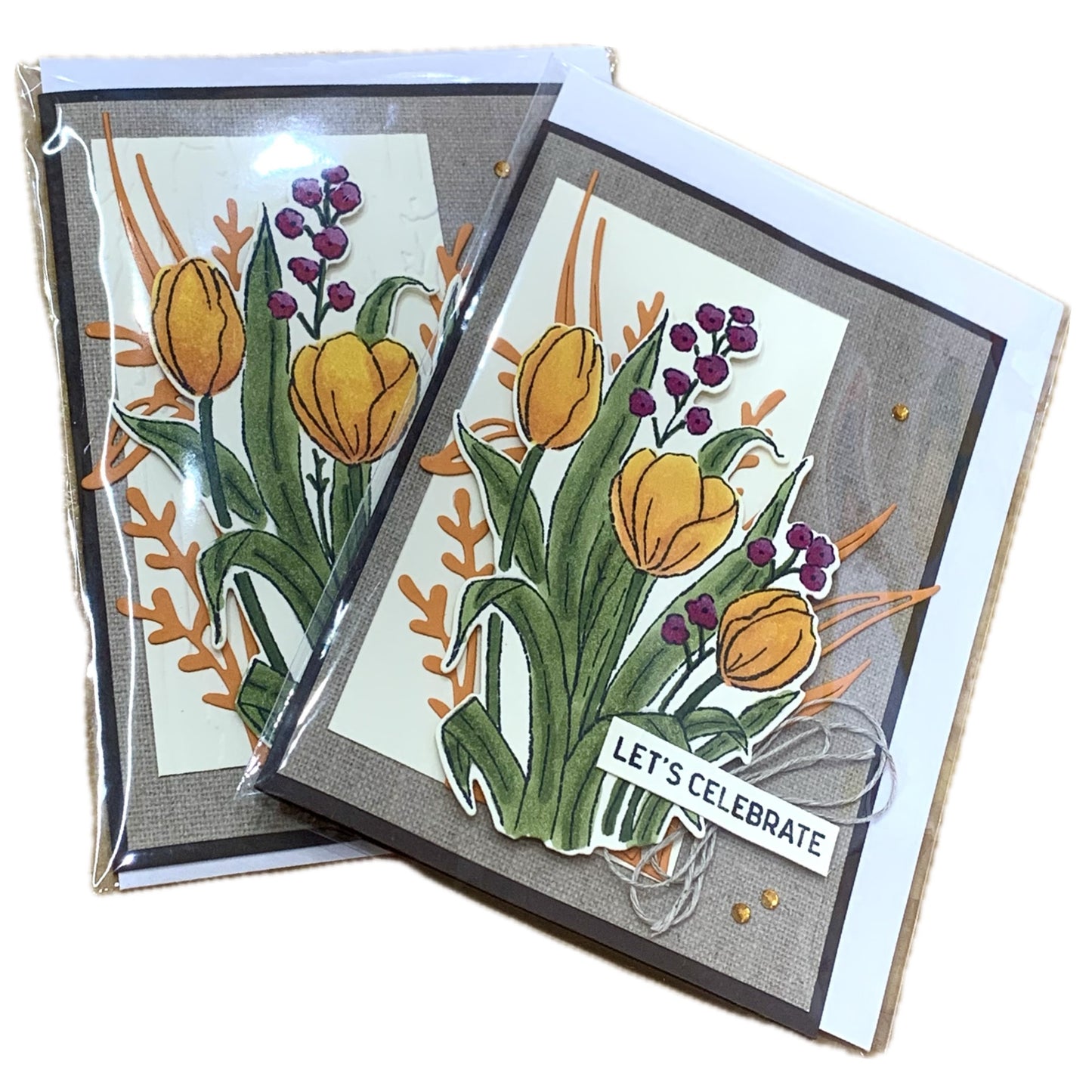 PAPER POSSUM- "LET'S CELEBRATE" TULIPS- HANDMADE GREETING CARD