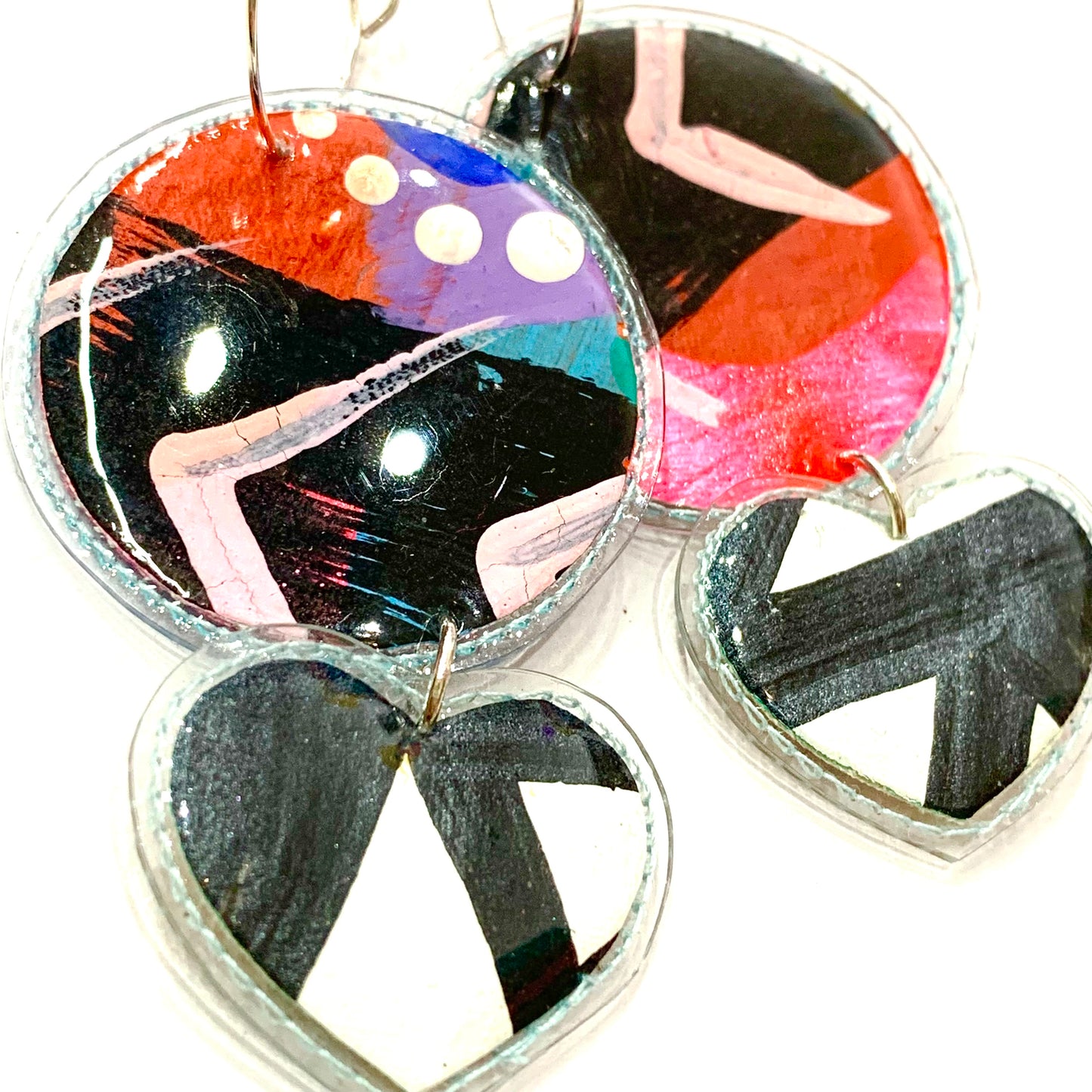 THERESA E DESIGNS- Circle & Heart Hoop Dangles