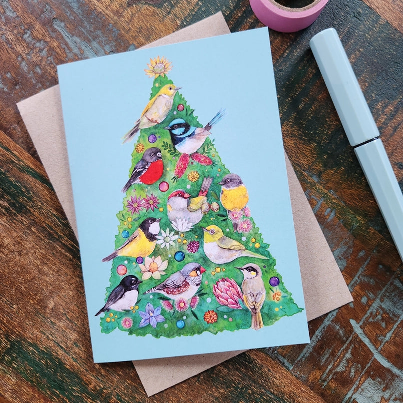 WATERCOLOURS BY CAT- AUSSIE BIRDS CHRISTMAS TREE