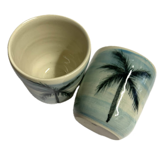 EARTH BY HAND- Espresso/Piccolo Cups- Blue with Black Palm Trees