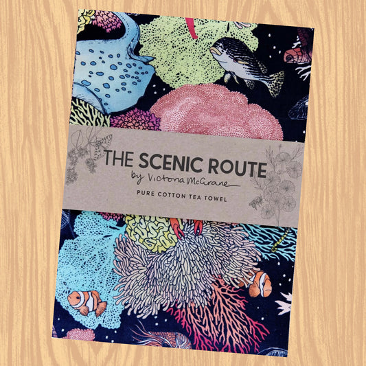 THE SCENIC ROUTE - "GREAT BARRIER REEF MIDNIGHT"- Cotton Art Tea Towel