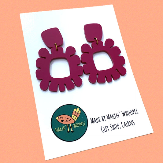 MAKIN' WHOOPEE - "Funky Flowers" - Statement Dangles - Hot Pink Magenta