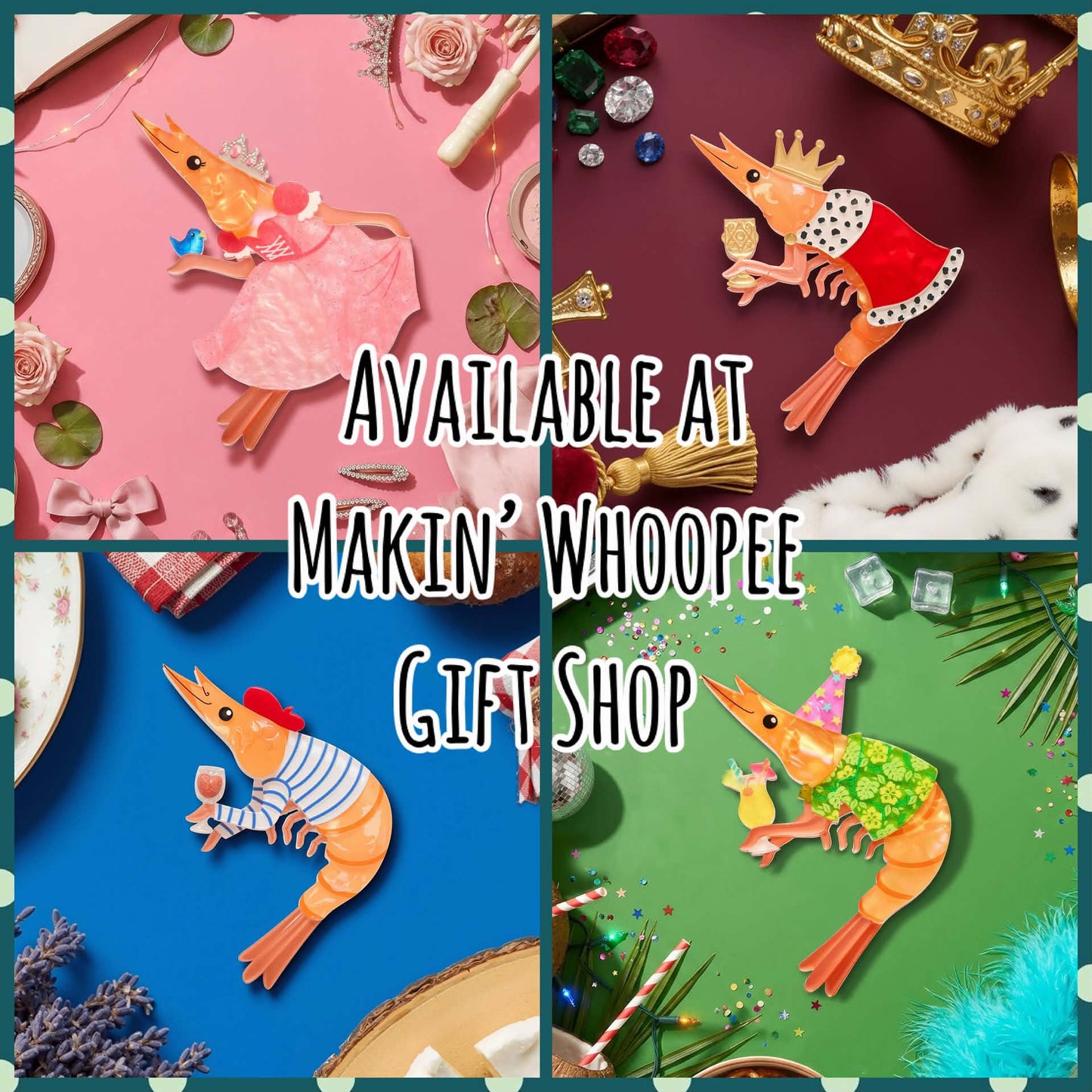 ERSTWILDER - "Pascal's Prawn Parade" Complete Brooch Set (4) - Pascals Prawn Parade