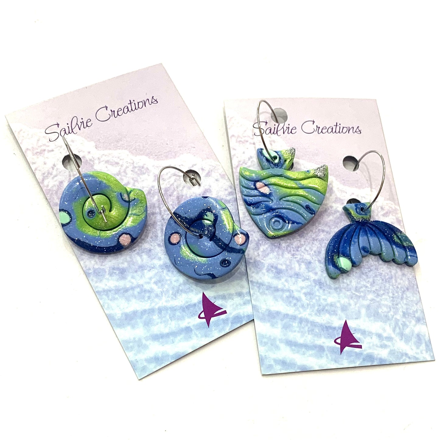 Sailvie Creations - Ocean Spiral Shell Hoop Dangle Earrings