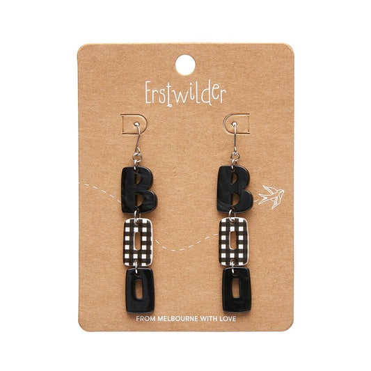 ERSTWILDER HALLOWEEN COLLECTION - BOO Gingham Drop Earrings - Black