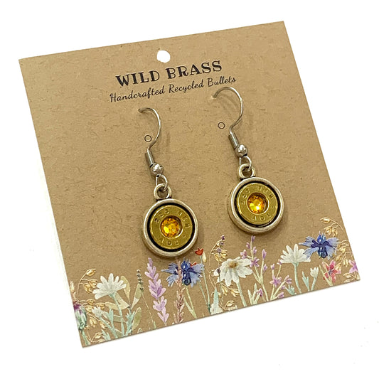 WILD BRASS- Round Drops- Amber Yellow Swarovski Crystal