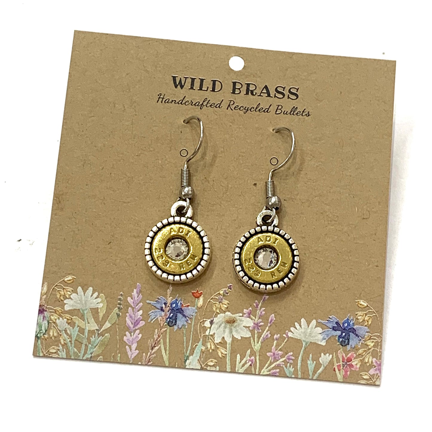 WILD BRASS- Round Drops- Clear Swarovski Crystal