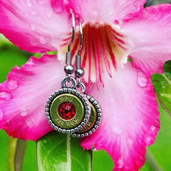 WILD BRASS- Round Drops- Red Swarovski Crystal