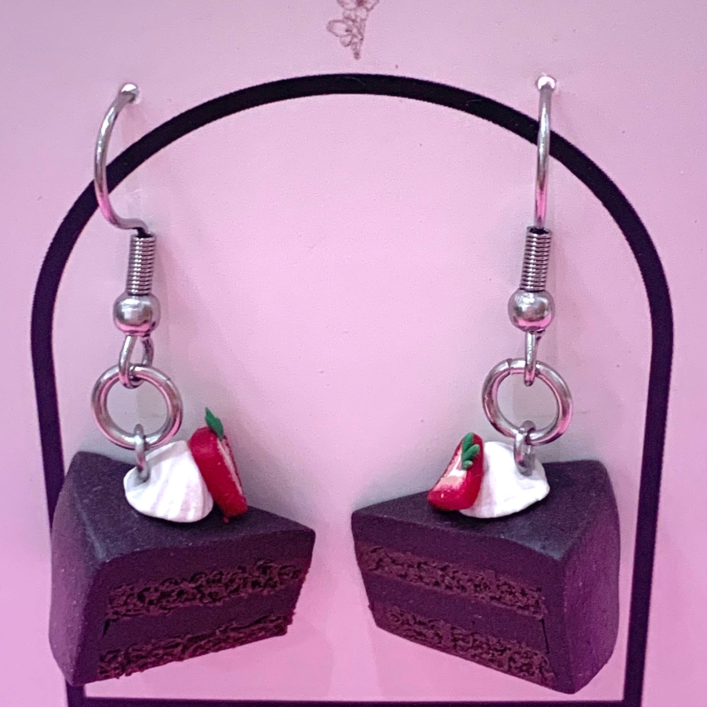 CRAFTED BY COURTNEY- Chocolate Cake Hook Earrings- Strawberry & Cream