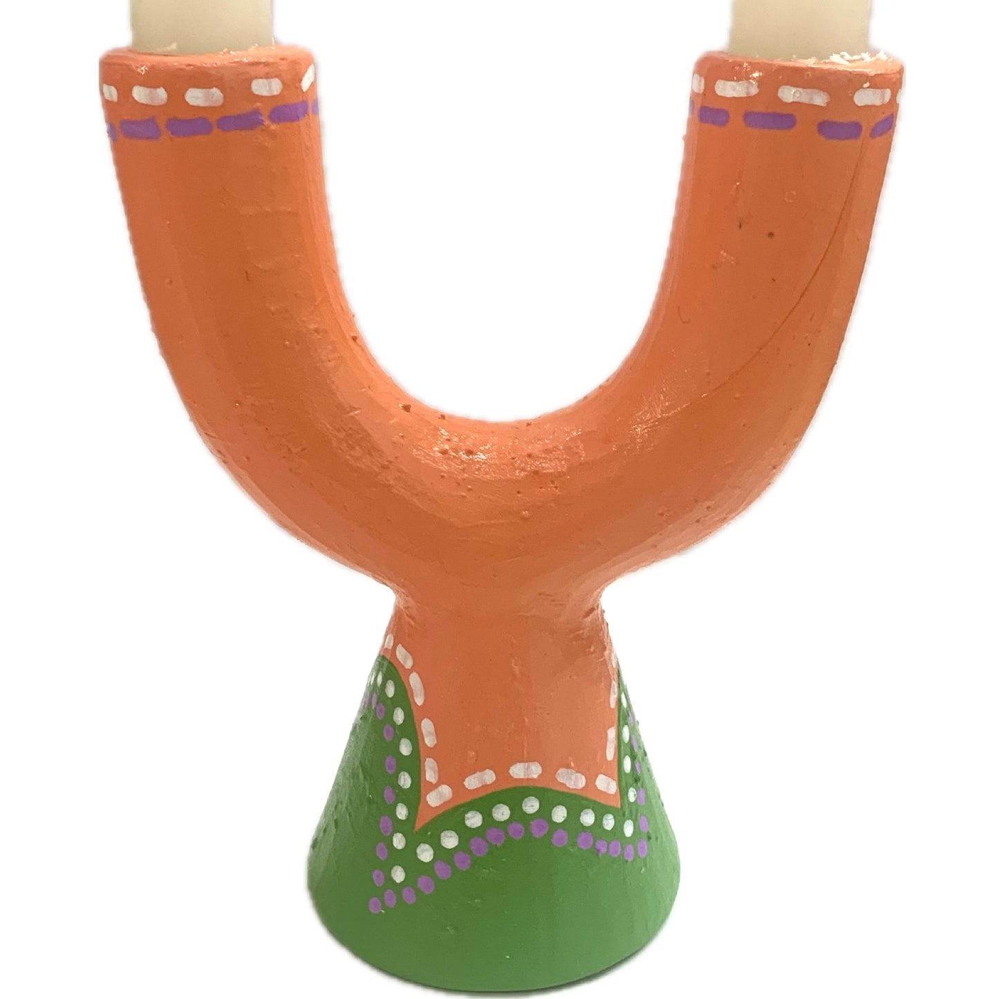 MAKIN' WHOOPEE - Twin Candle Holder- Peach & Green