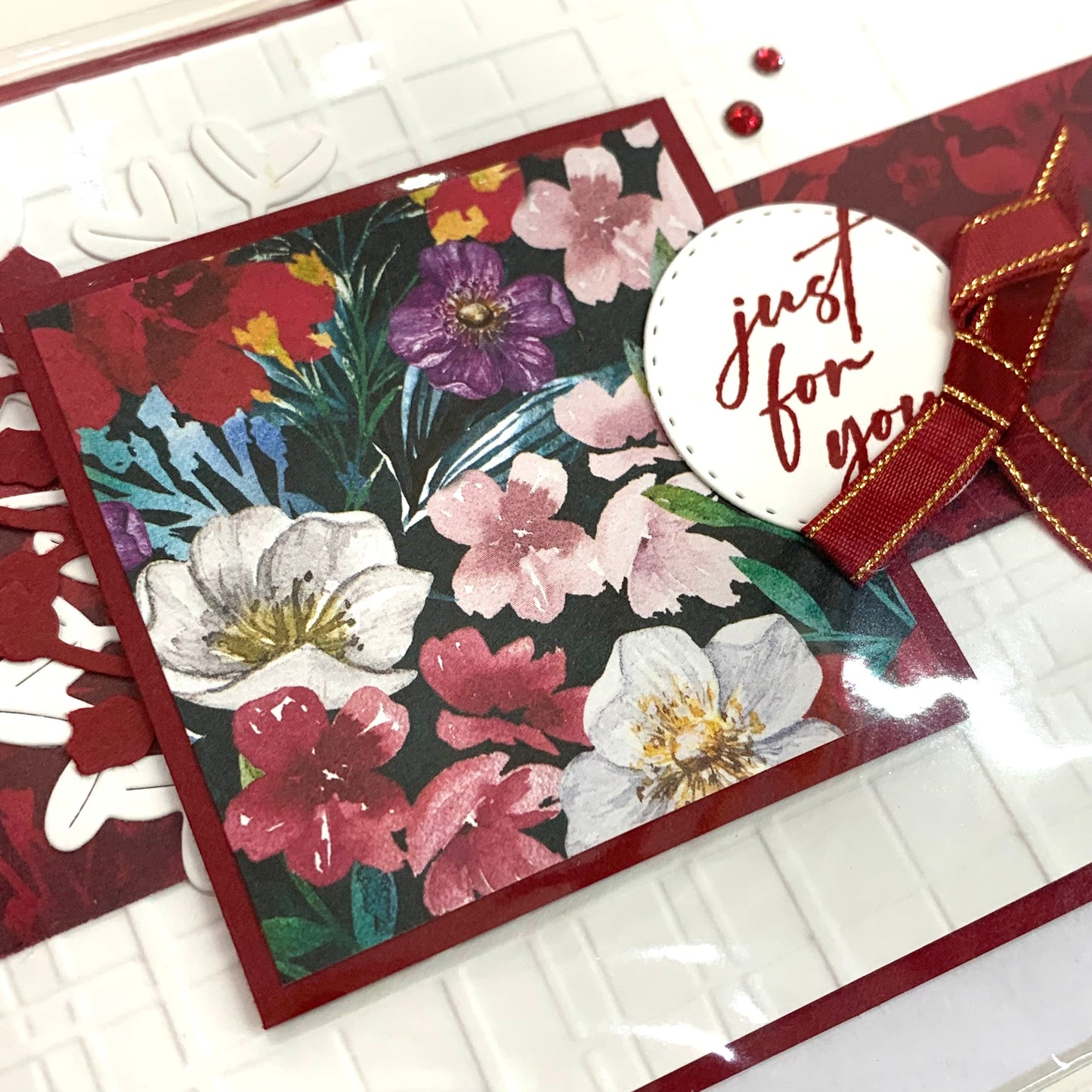 PAPER POSSUM- MAROON JUST FOR YOU- HANDMADE GREETING CARD