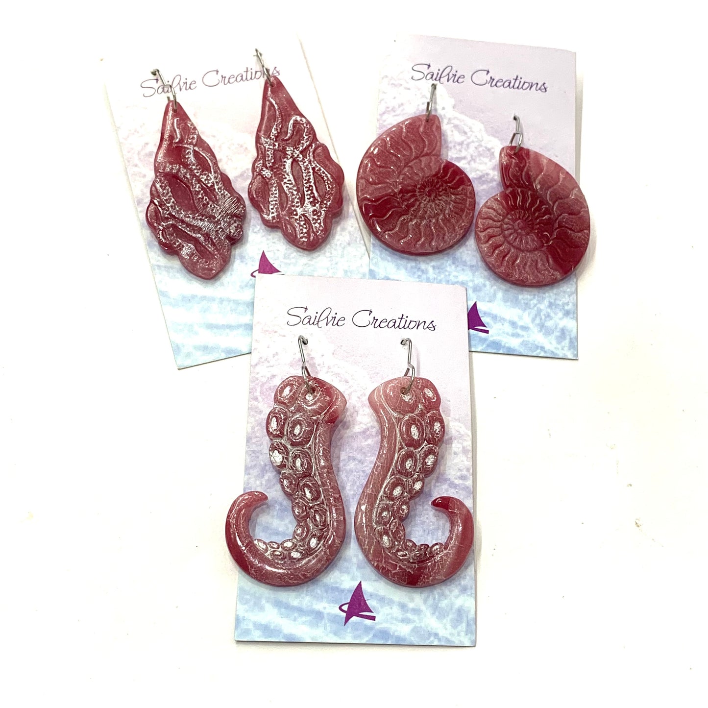 Sailvie Creations - Neptune Scalloped Tentacle Hook Dangle Earrings