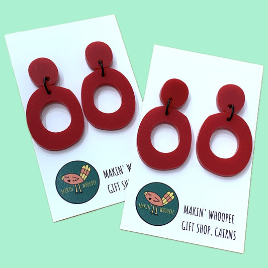 MAKIN' WHOOPEE - "Organic Ovals" - Medium Dangles - Matte Cherry Red