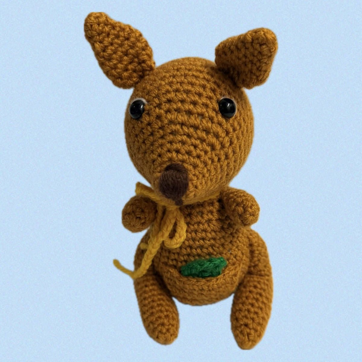 BEAKNITS- Crochet Kangaroo- Yellow Bow with Gum Leaf