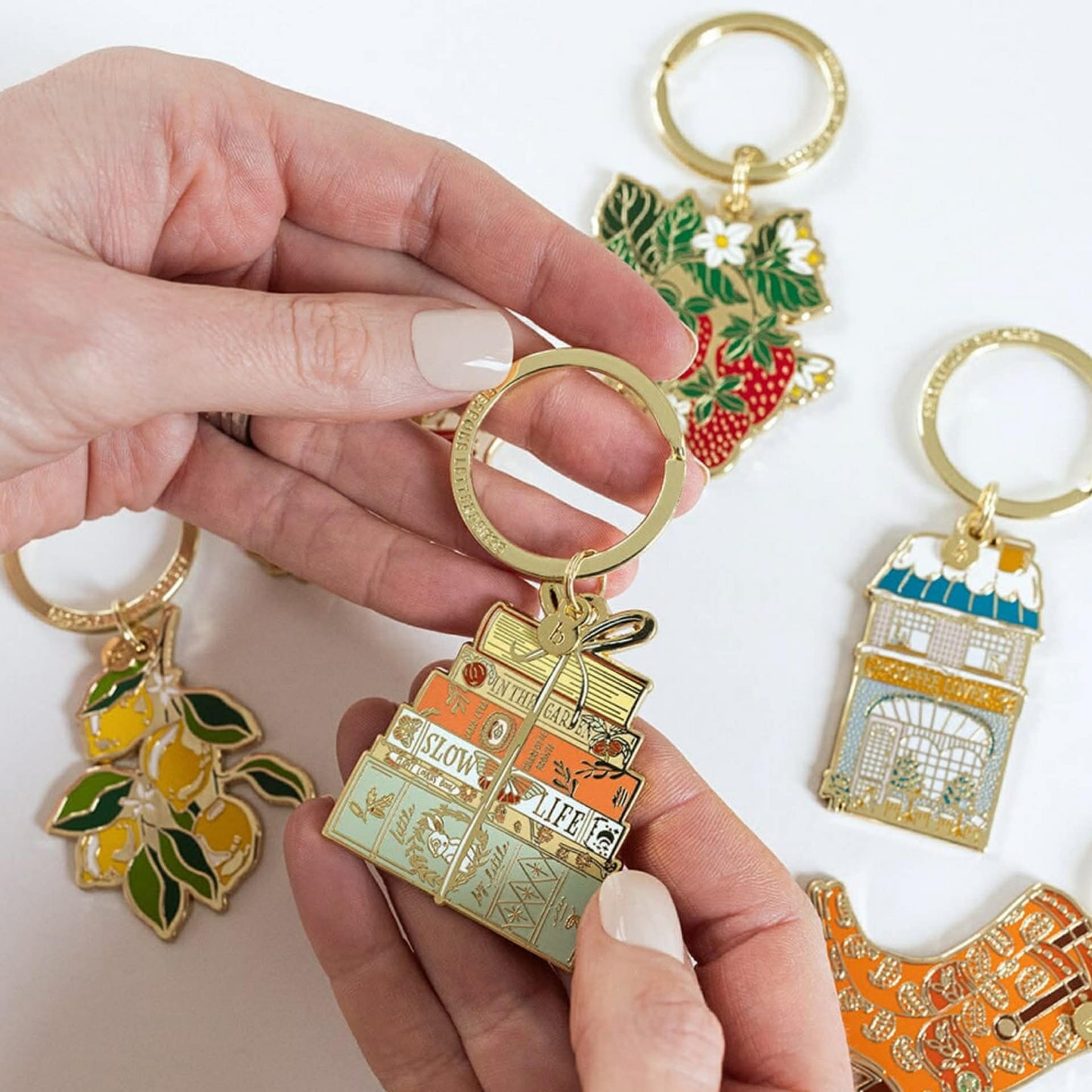 BESPOKE LETTERPRESS - Book Stack - Enamel Key Ring