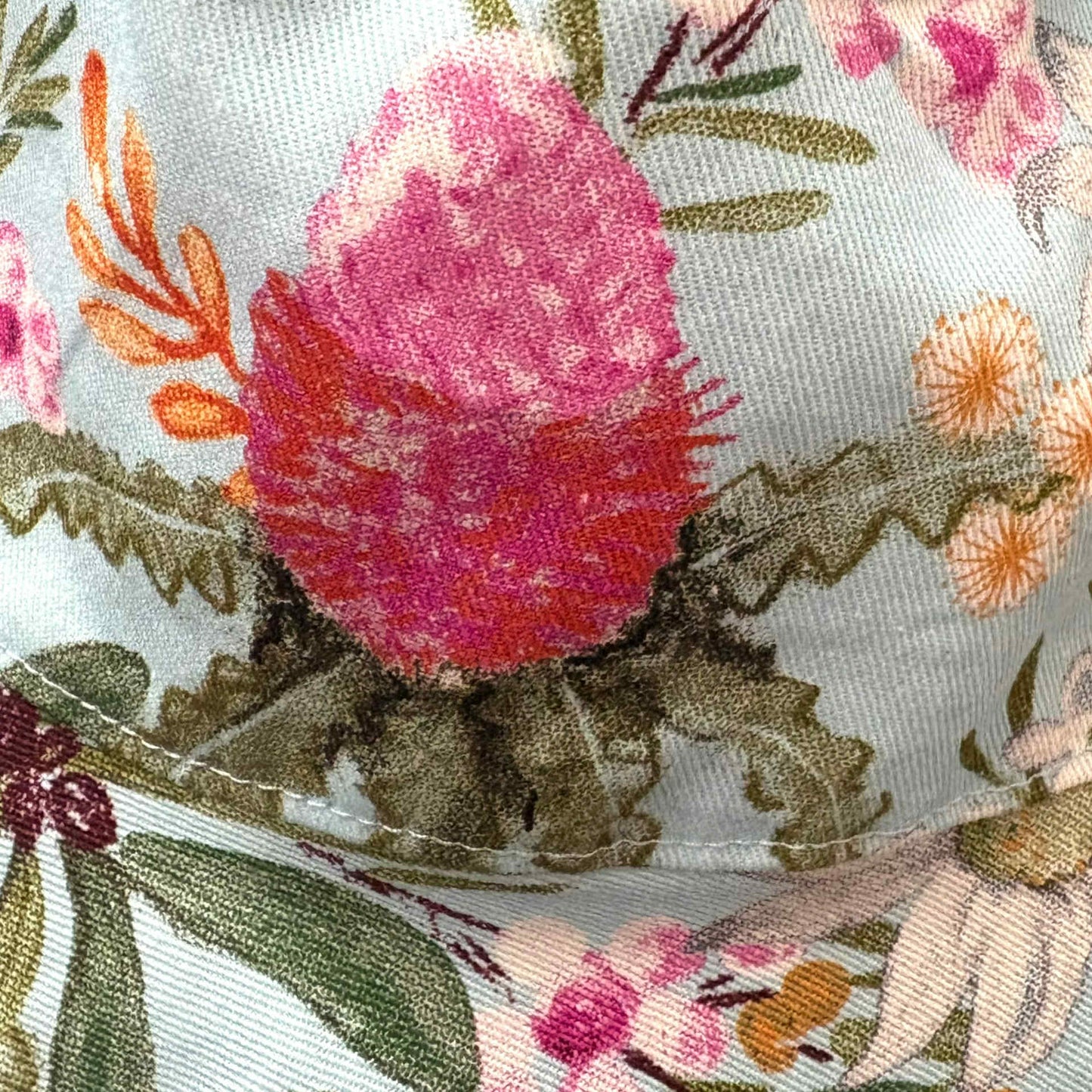 Teacups n Quilts- Blue Possum and Banksia Fabric Hat- Large Child Size 53cm