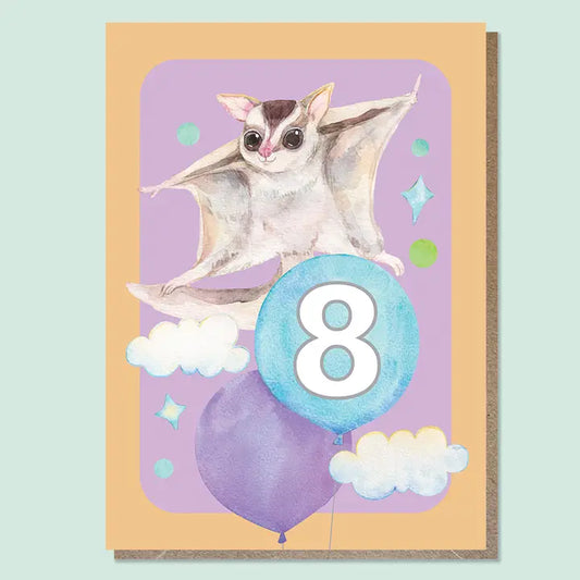 WATERCOLOURS BY CAT- "Eight - Sugar Glider"- Australian Animal Kids Age Card