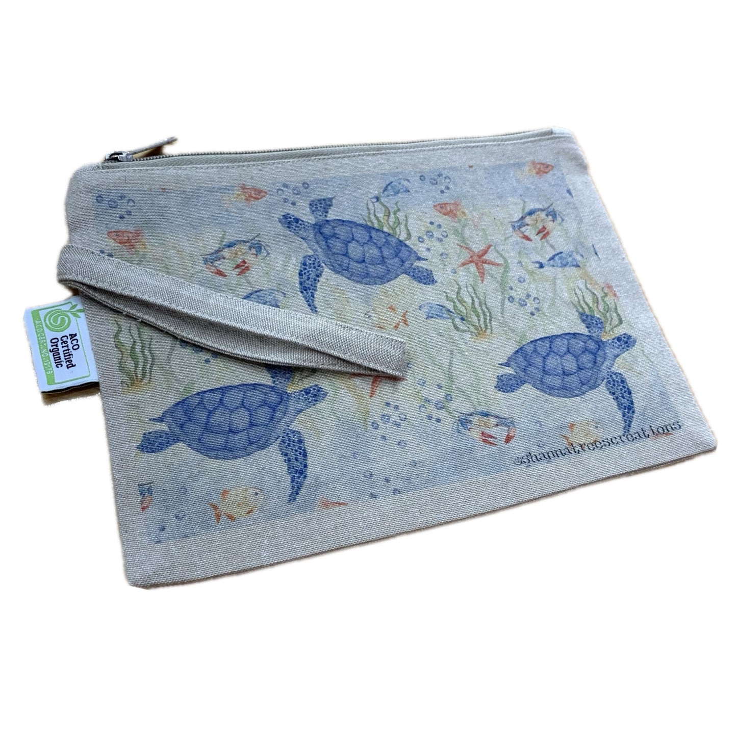 Shanna Trees Creations- "Turtles" Organic Cotton Zip Pouches- Natural