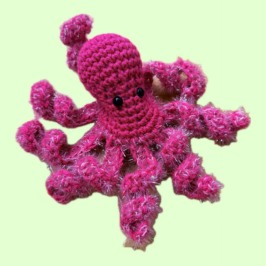 BEAKNITS- CROCHETED OCTOPUS - Dark Pink Tinsel