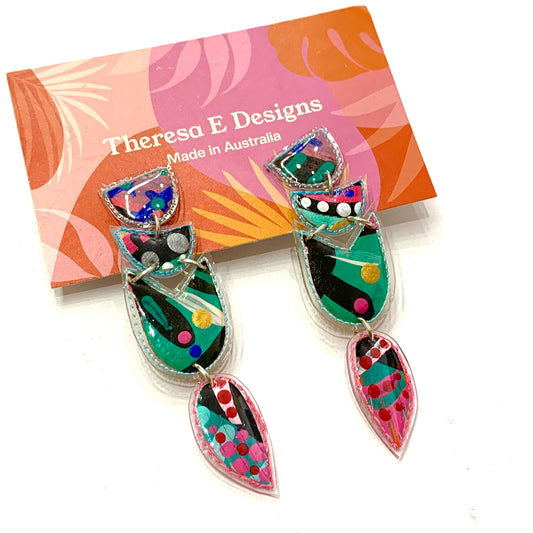 THERESA E DESIGNS- Statement Earrings- 4 Piece Leaf Drop Stud Top Dangles