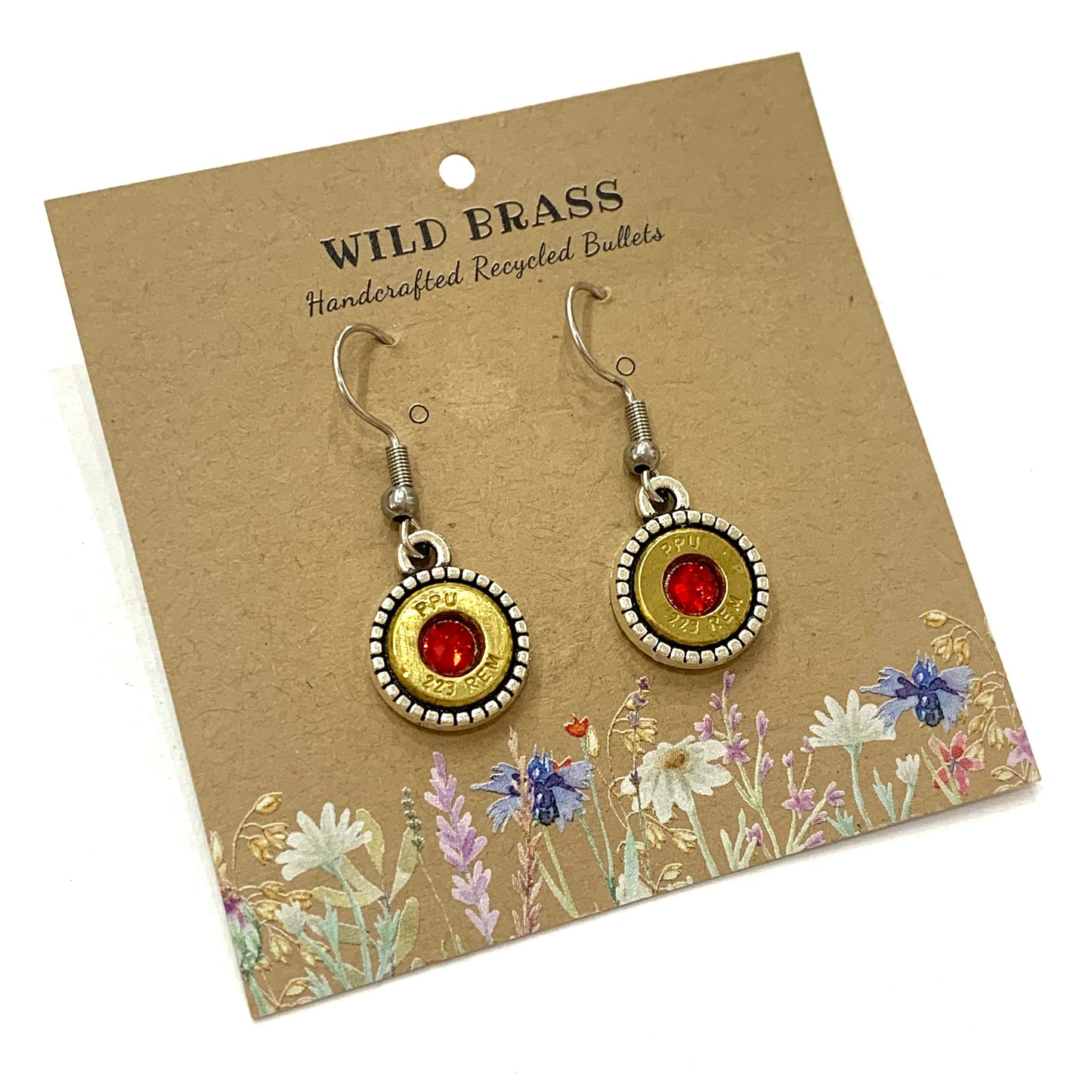 WILD BRASS- Round Drops- Red Swarovski Crystal