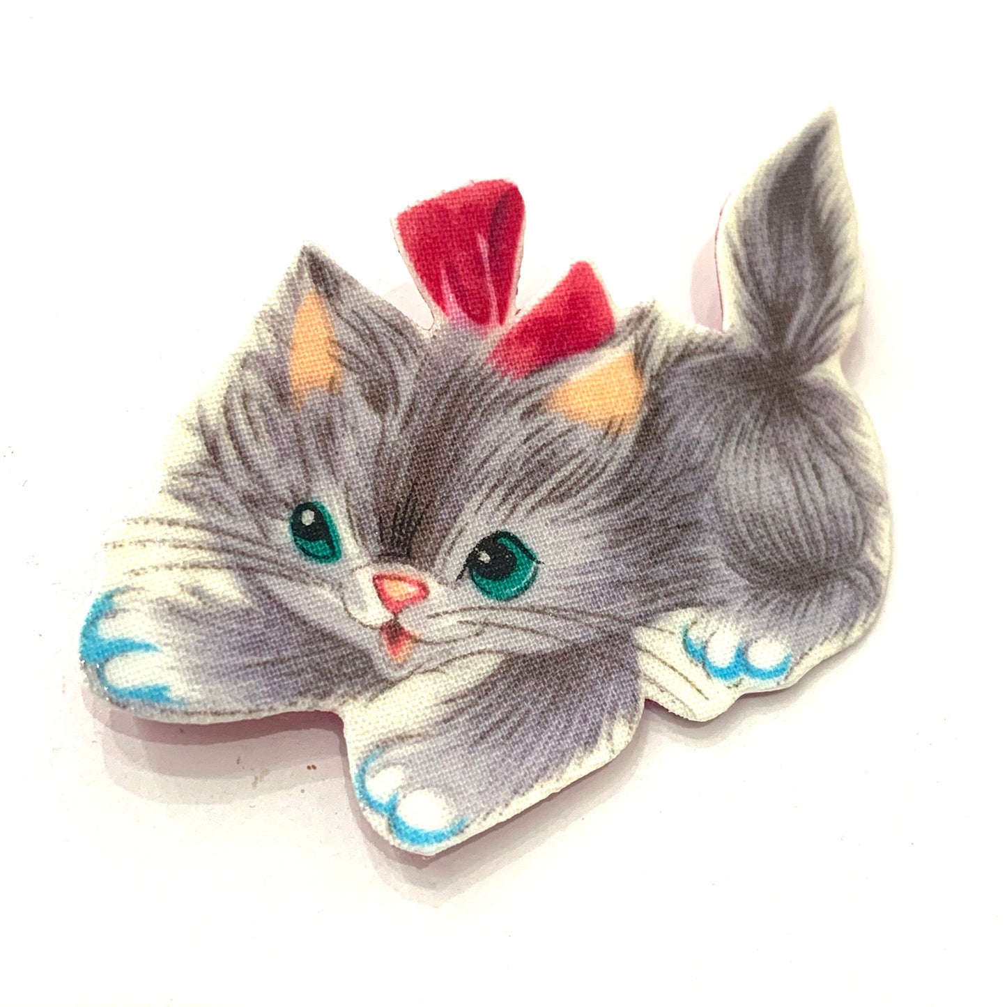 THIS BIRD HAS FLOWN- Fabric Remnant Brooches- Pouncing Pretty Kitty (Light)