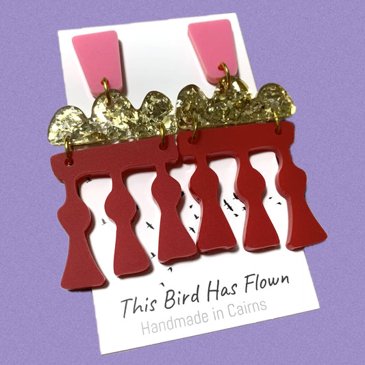 THIS BIRD HAS FLOWN - “Temple Earrings- Red” STATEMENT DANGLE EARRINGS
