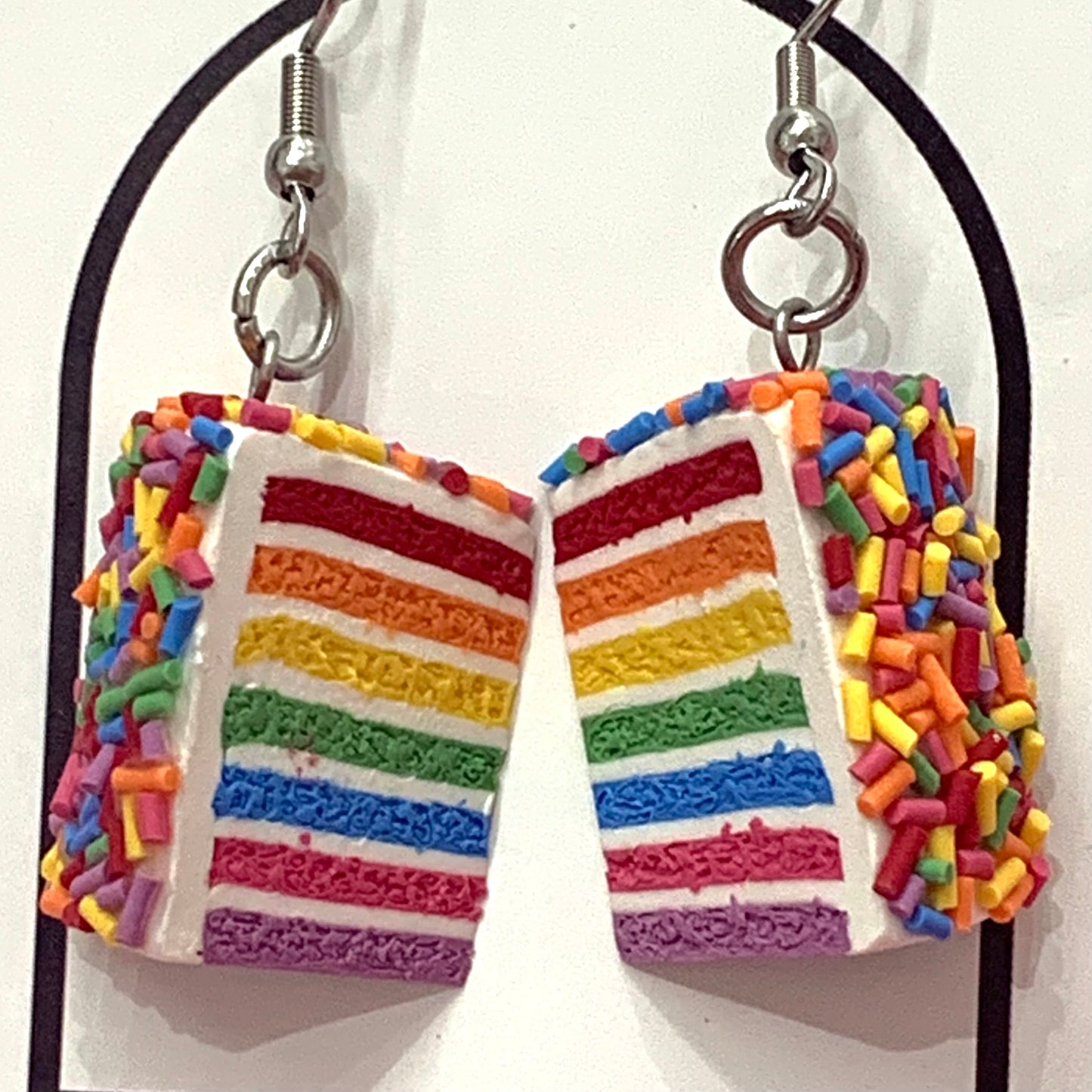 CRAFTED BY COURTNEY- Rainbow Cake Hook Earrings- All Sprinkles