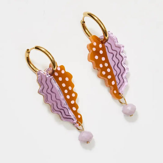 MARTHA JEAN - Leaf & Bead Earrings - Tan & Lilac