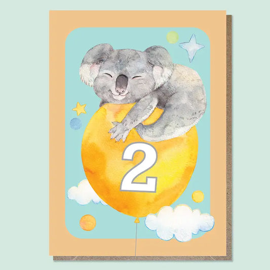 WATERCOLOURS BY CAT- "Two - Koala"- Australian Animal Kids Age Card