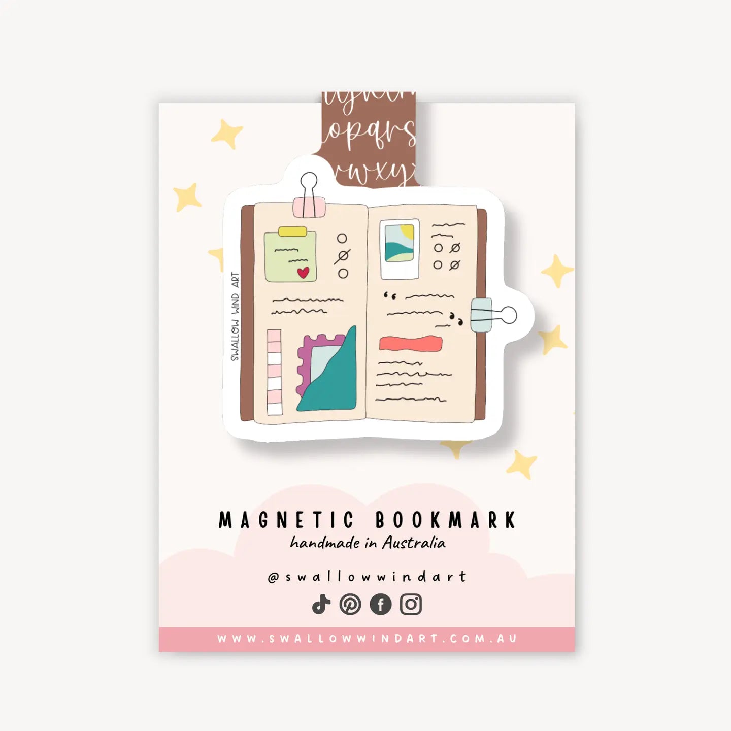 SWALLOW WIND ART - TRAVEL JOURNAL NOTEBOOK - MAGNETIC BOOKMARK