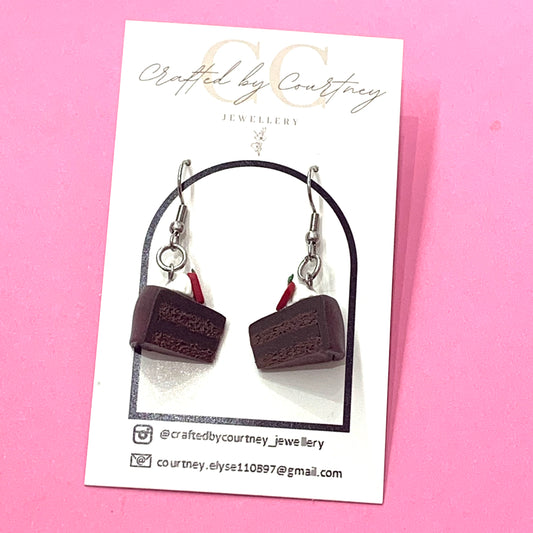 CRAFTED BY COURTNEY- Chocolate Cake Hook Earrings- Strawberry & Cream