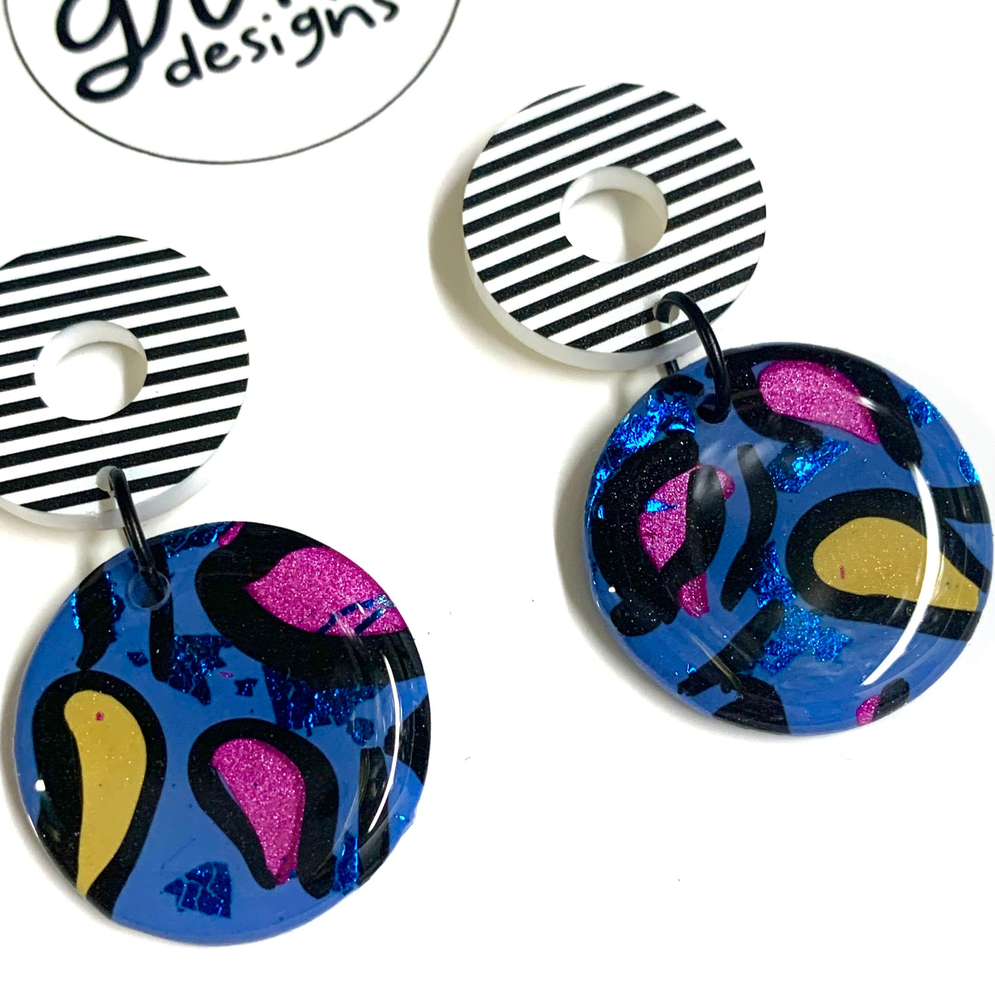 Dang Girl Designs - Round Jenny Kee Striped Stud Dangles
