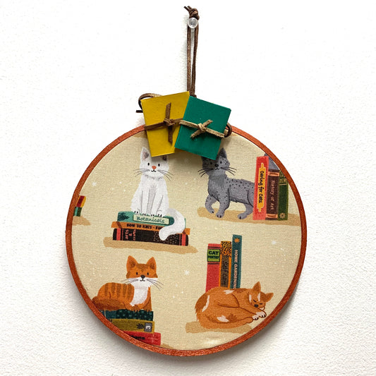 MAKIN' WHOOPEE- "Literary Kitties"- Medium Embroidery Hoop Decoration