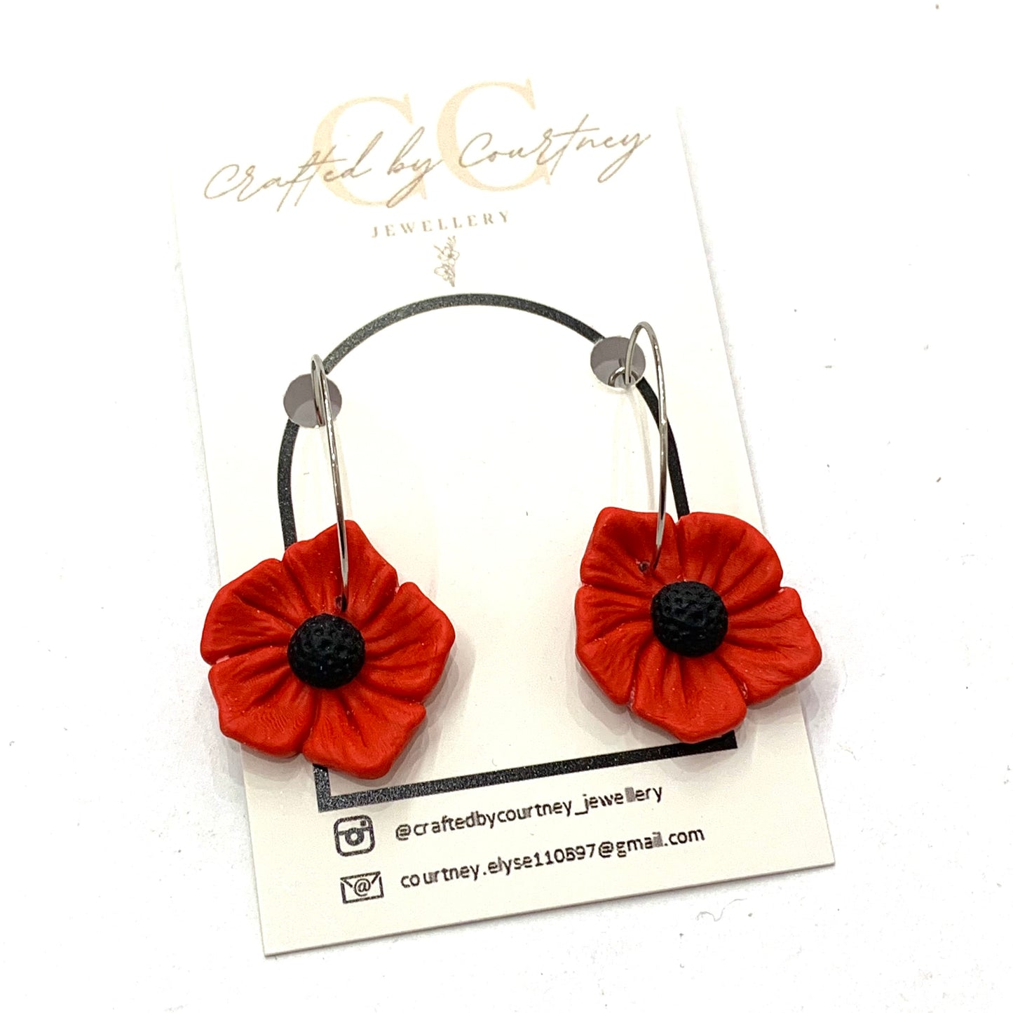 CRAFTED BY COURTNEY- Red Flower Hoops