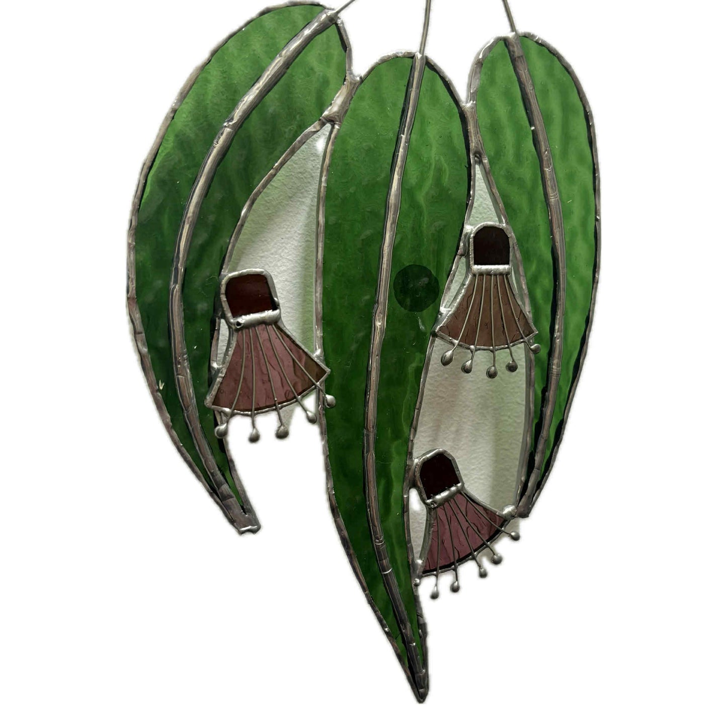 SWAN GLASS -EUCALYPTUS FLOWERS PINKS - STAINED GLASS ORNAMENT