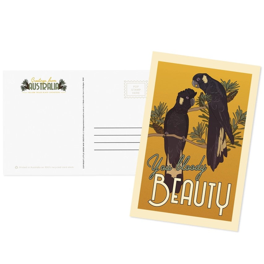 Green Mini Creative - Postcard- Black Cockatoos: "You Bloody Beauty"