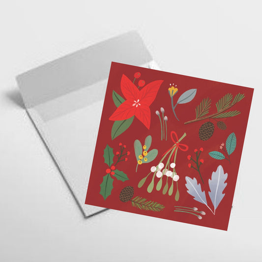 NUOVO - "MERRY FLORALS" SMALL CHRISTMAS SQUARE CARD