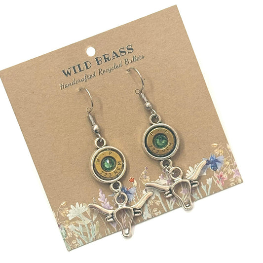 WILD BRASS- Charm Drops- Bull with Green Swarovski Crystals